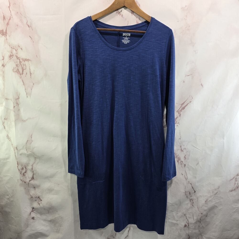 Duluth Dress Womens Medium Blue Pockets T Shirt Long Sleeve Gathered Ruched